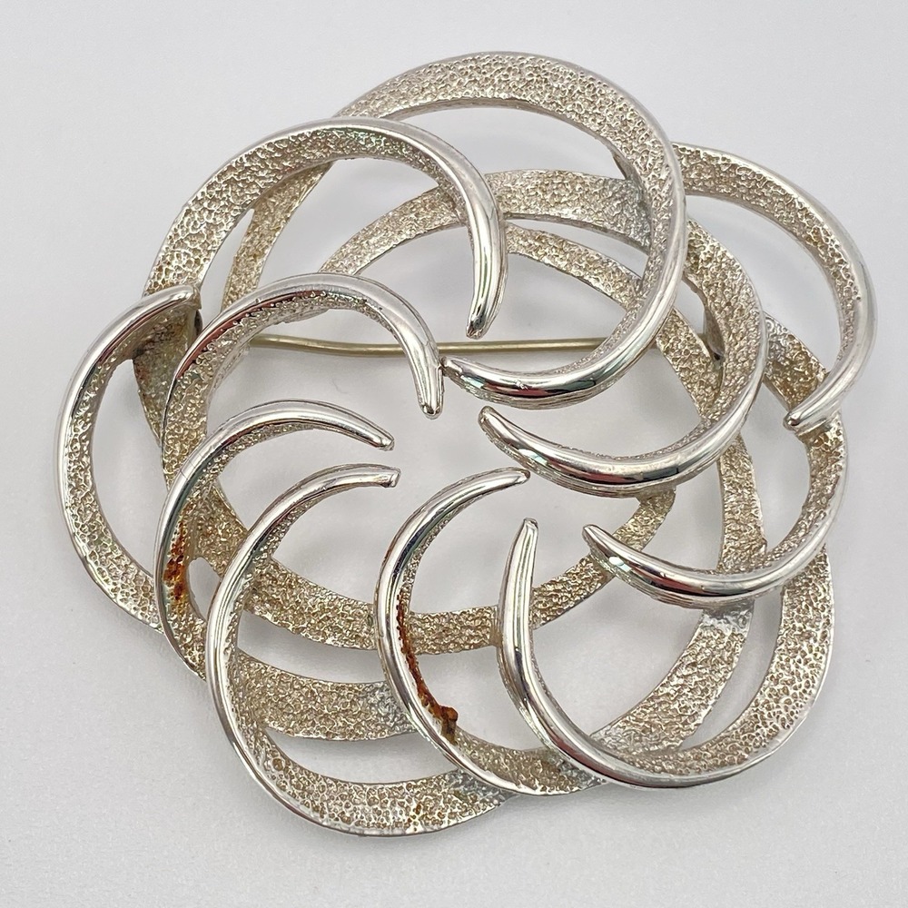 Sarah Coventry Silver Tone Brooch 1960s Swirl Flower Silver 2.25"
